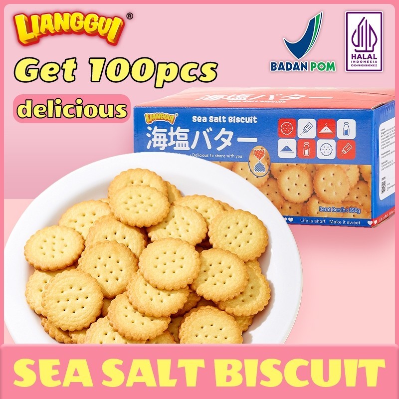 

100Pcs Lianggui Biskuit Sea Salt HALAL - Cemilan Renyah Gurih, Kantor snacks Ngemil makan tengah