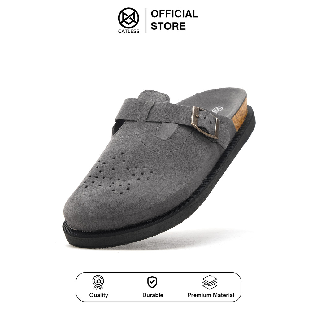 Catless Sandal Slop Panama Grey - Sandal Casual Pria Wanita - Sendal clogs Pria Wanita Suede