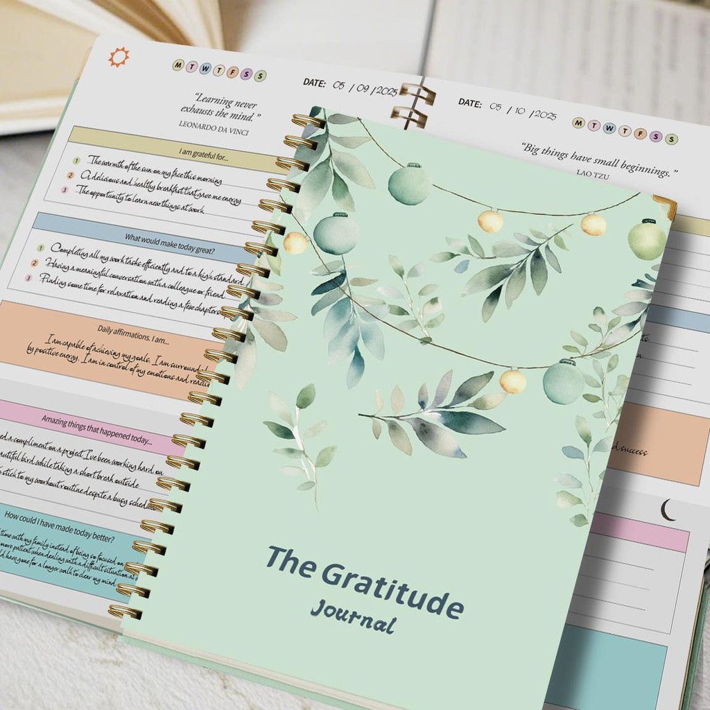 

A5 Gritude Journal, Daily Guided Notebook with Prompts for Thankfulness, Positive Affirmions, Spiral Bound Floral Cover