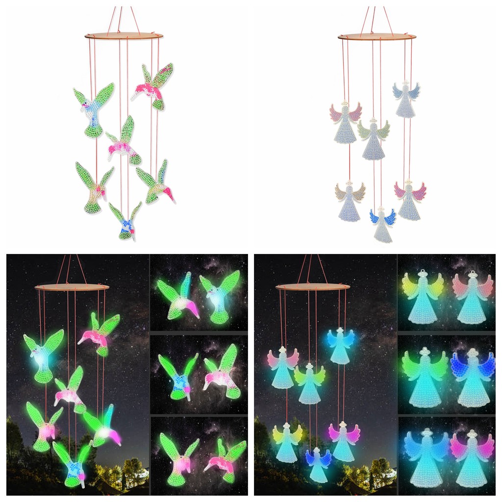 

1pc/Set DIY Luminous Diamond Painting Wind Chimes Acrylic Wind Chimes for Window Decoration Hummingbird Diamond Art Wind Chimes