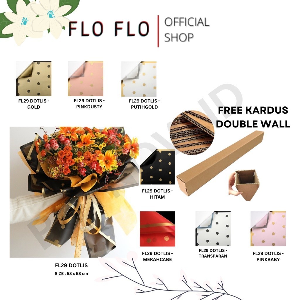 

FLO FLO - (5 LEMBAR) - FL29 DOTLIS Kertas Bunga Paper Buket Motif Polkadot List Transparan Florist Kado Cellophane