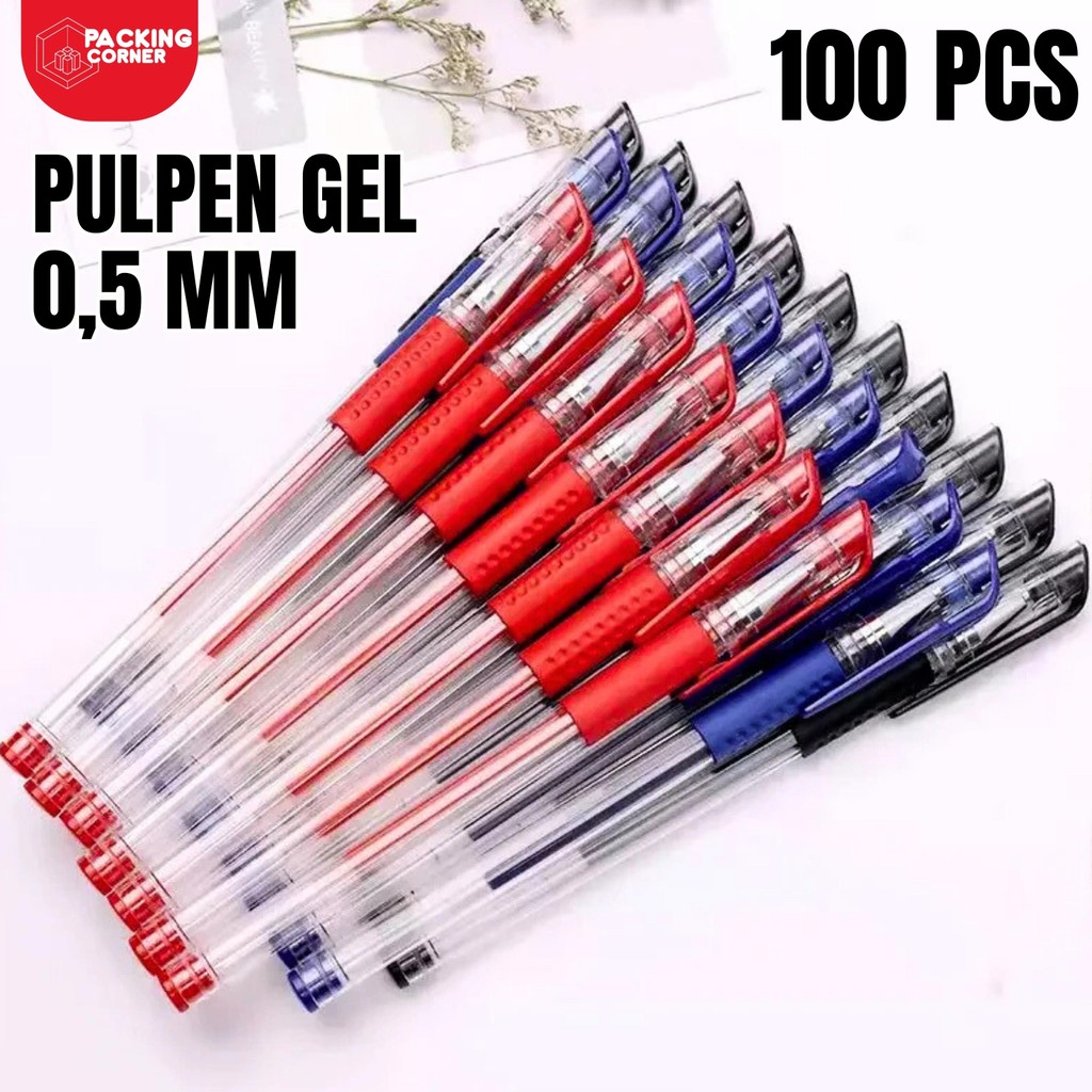 

Pulpen Gel 0.5mm 100 PCS HItam Biru Merah ANTI BOCOR
