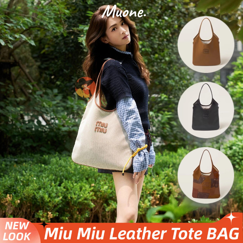 MIU MIU Women's Leather Tote Bag Tas tangan wanita