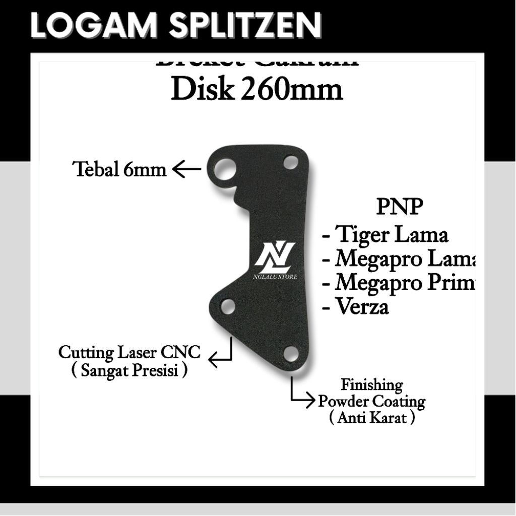NEW bracket pangkon cakram tiger lama megapro lama primus verza disk 260 mm kaliper standart nisain 