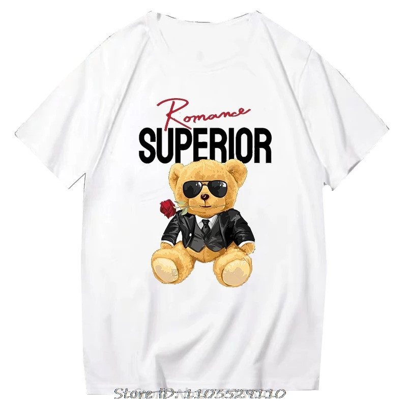 Kaos Teddy Bear Grafis Robotik Keren Atasan Harajuku Kartun Streetwear Kaos Kebugaran Kaos Fashion S