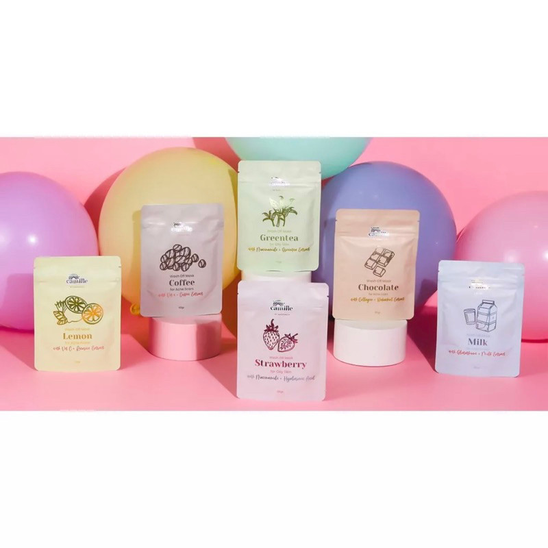 CAMILLE Beauty Masker Wajah Wash Off Mask Beaute Milk Lemon Coffee Greentea Strawberry Coklat 25gr 6