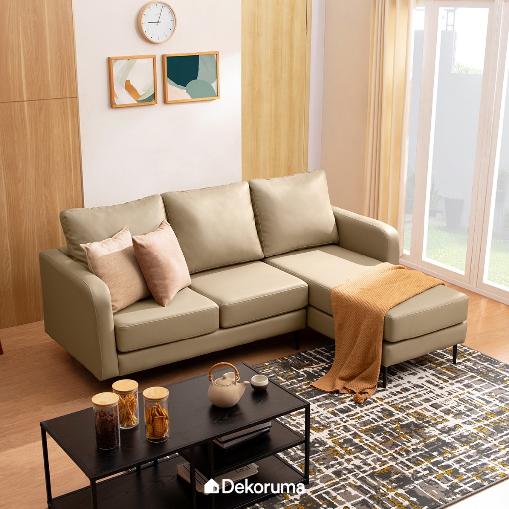 Dekoruma TAKA Sofa Sudut L Kiri Minimalis 3 Dudukan - Cokelat Muda