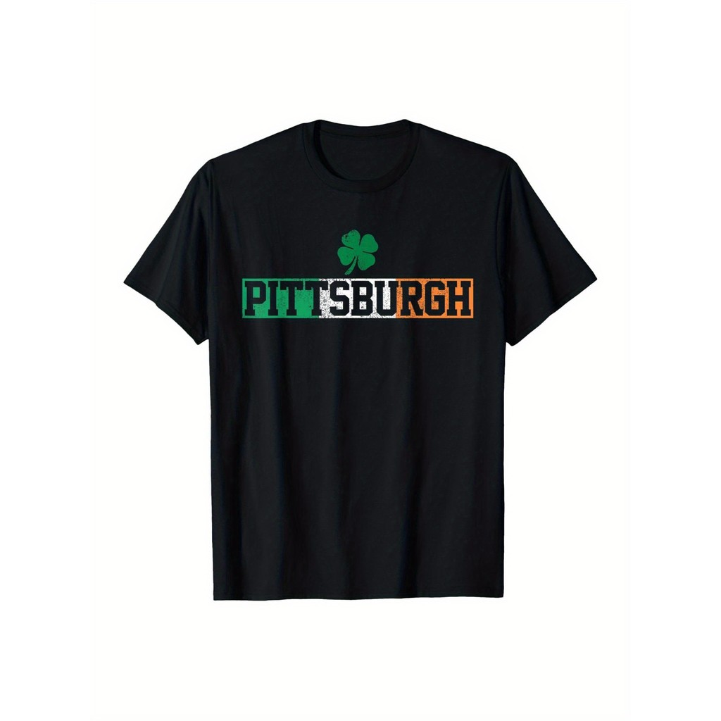 Kaos Hari St. Patrick Pria Bendera Irlandia Pittsburgh Semanggi - 100% Katun, Menyerap Keringat dan 