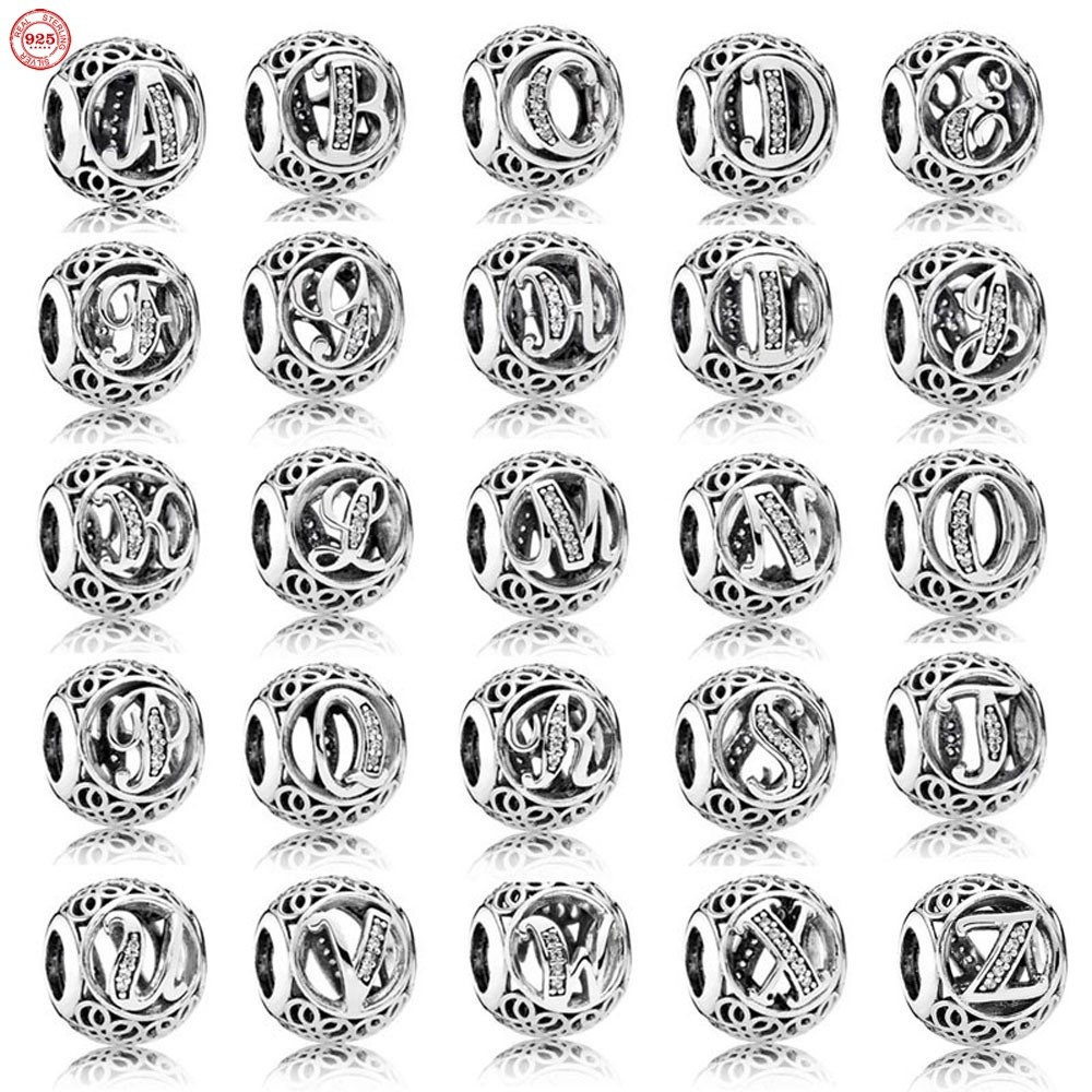 925 Silver Plated DIY Charms Beads Letter Gift Dangle Fit Original Pandora Bracelet Bangle Jewelry M