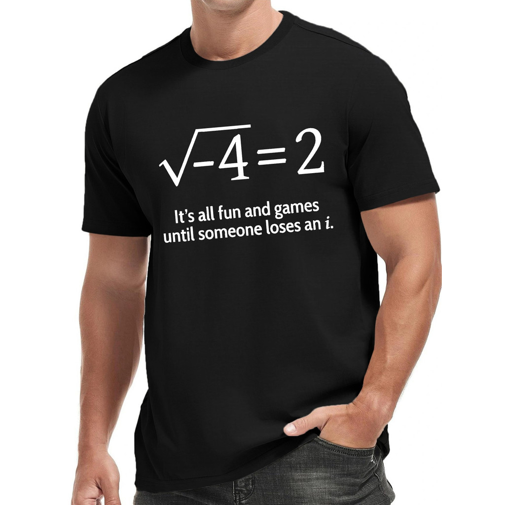 Kaos Pria Motif Persamaan Matematika Lucu - √-4=2 & Cetak Kutipan Humor, Lengan Pendek O-Neck Regula
