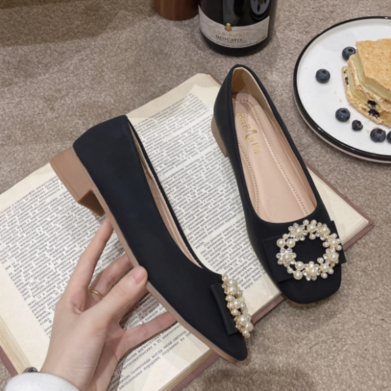 YIMITA hitam sepatu flat shoes korean style kekinian wanita flat shoes hak 2cm empuk jelly pesta jum