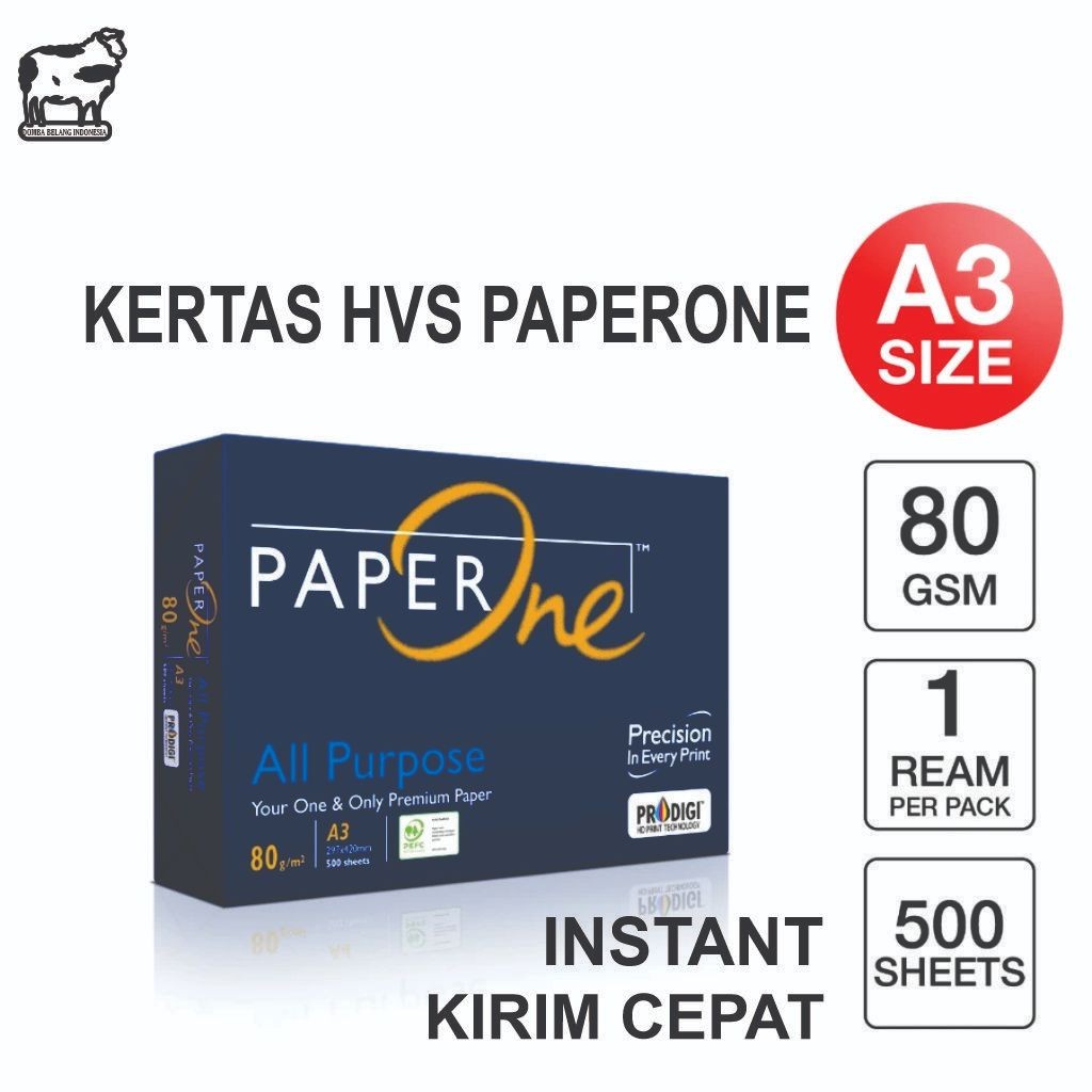 

PaperOne Kertas HVS A3 80gr All Purpose 1 Rim (500 Lembar) Fotocopy Paper