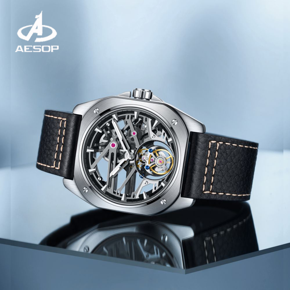 AESOP Luxury Tourbillon Watch For Men Mechanical Fashion Watches Waterproof Skeleton Tourbillon Move