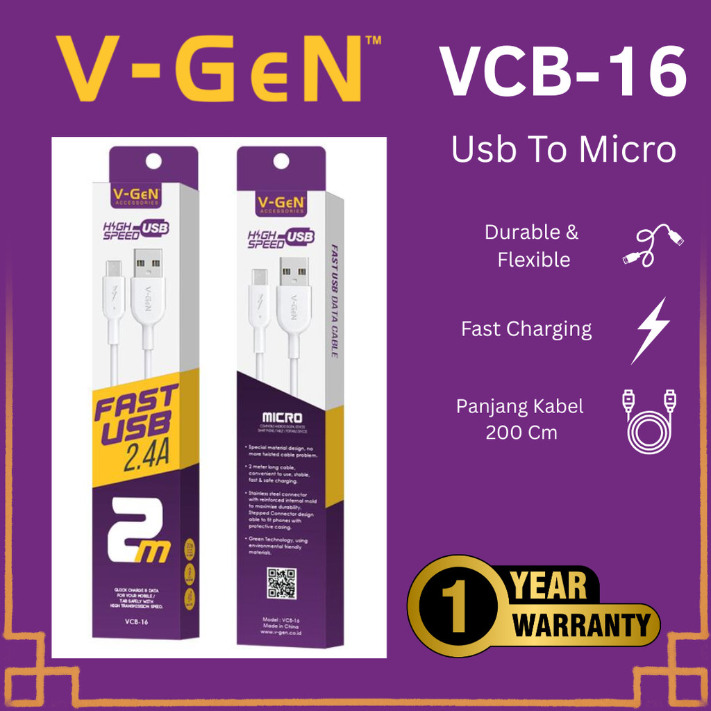V-GEN VCB-16 Kabel Data Micro Fast Charging 200 Cm