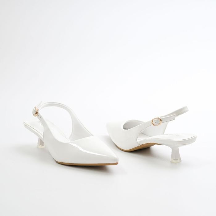 BARTIER - MOLLY HEELS SEPATU HAK WANITA HEELS 5CM GLOSSY HEELS TALI - Putih, 36 LM