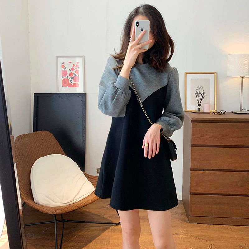 [Dress Oversized](40-150kg) Lengan Panjang Palsu Dua Potong Splicing Plus Size Mini Dress Fashion Ko