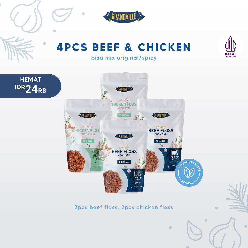 

ipunkfood 4Pc Grandville Abon Mix Abon Sapi [2Pc] & Ayam [2Pc] Crunchy Halal - Aman untuk anak usia MPASI