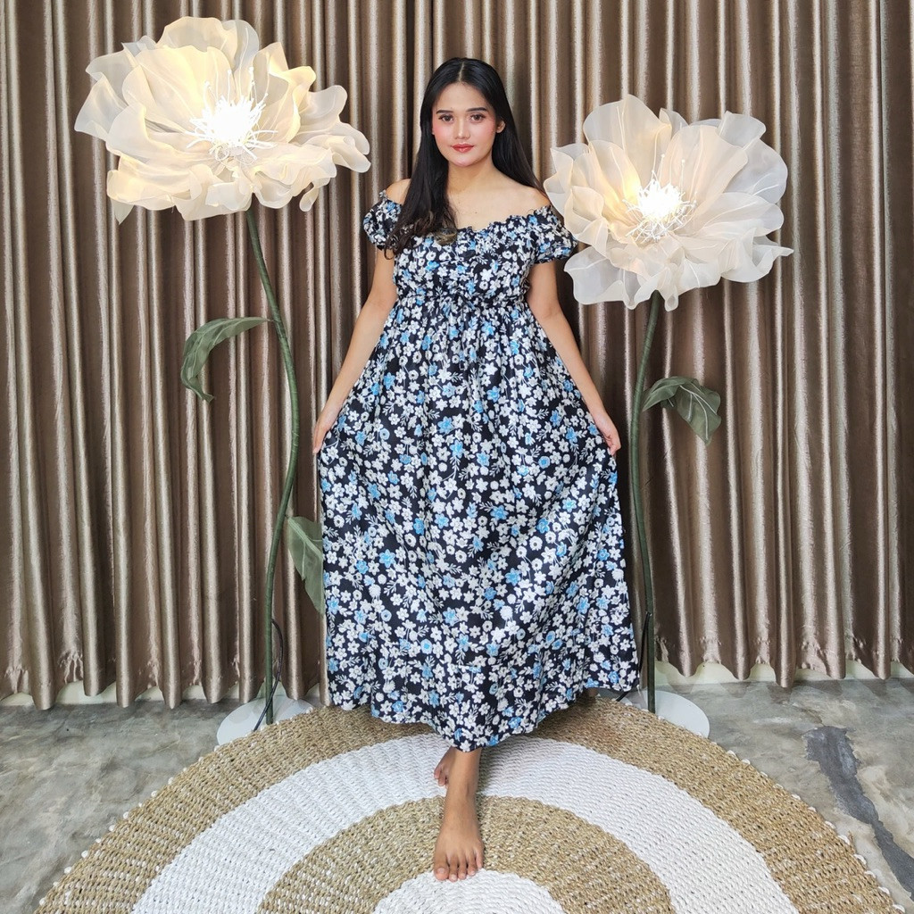 Daster Wanita Premium Cassandra Long Dress Rayon Serut Dada Jumbo Ld 120cm