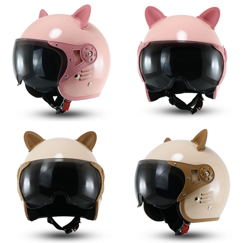 LYNNE.SHOP Helm Cewek Retro Bipplast FANTASY Kuping Kucing Half Face Helem lucu Wanita Cepol SNI
