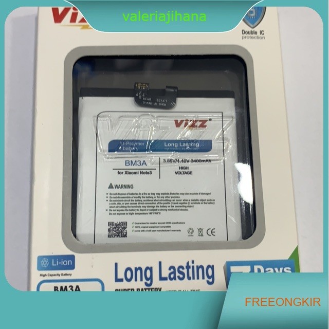 Baterai ViZZ Xiaomi Bm3A/Xiaomi Mi Note3/baterai double power vizz
