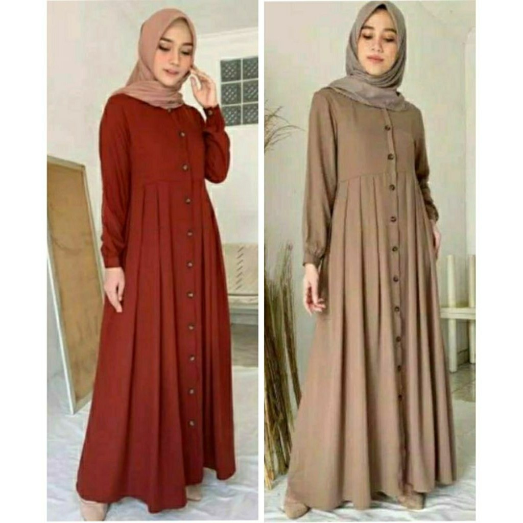 Gamis Kaima Rinjani Polos Full Kancing Depan Jubah Busui Friendly Dress Wanita Gamis Hitam Terbaru