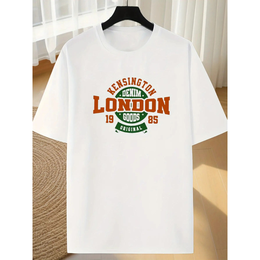 Kaos Grafis Vintage Pria Kensington London - Cetakan Retro 1985 & Desain Union Jack, Kaos Lengan Pen