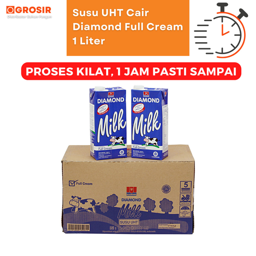 Susu Diamond UHT 1 Liter Full Cream Karton isi 12 PCS Dus