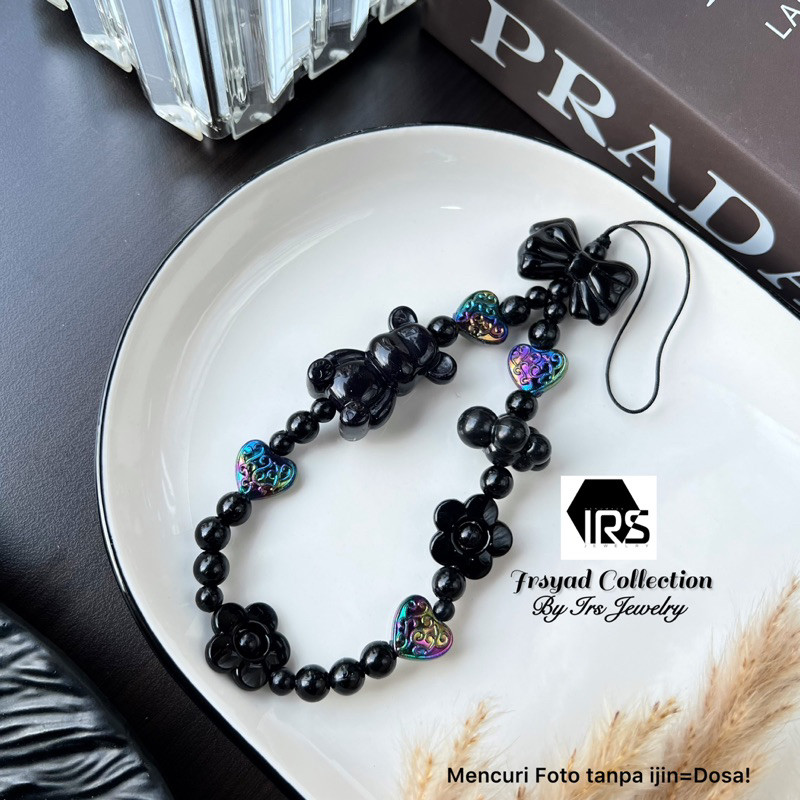 Phonestrap Tali HP Manik Hitam Candy Bening Beads Cantik | Gantungan Untuk Hp ,Camera,Tas