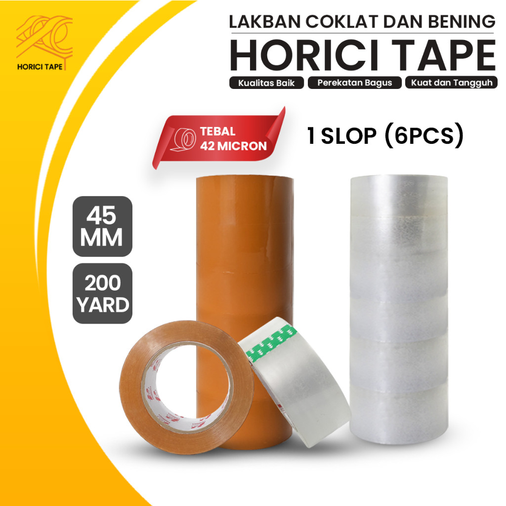 HORICI 1 SLOP LAKBAN OPP JUMBO BENING COKLAT 45MM 200 YARD ISI 6 PCS ISOLASI BENING COKLAT TAPE OPP