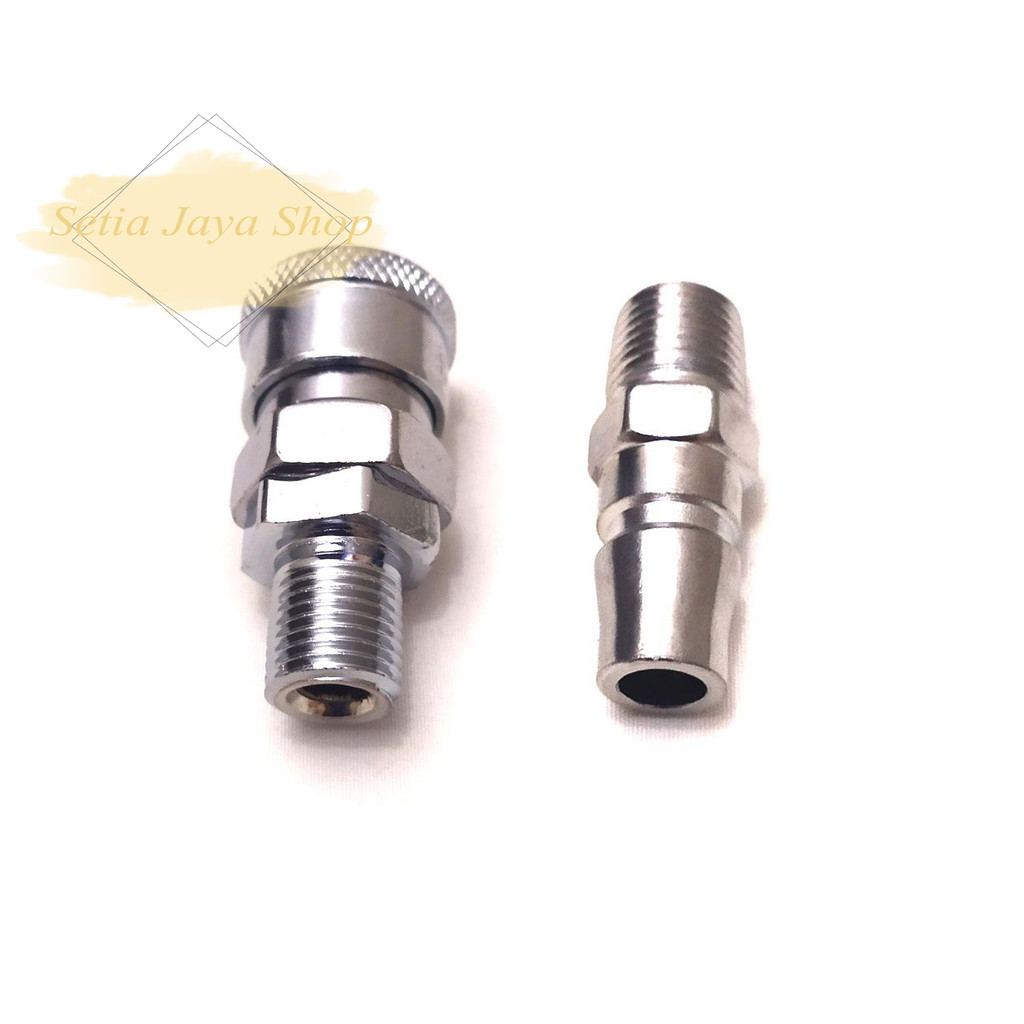 1 set Sambungan Selang  kompresor Penumatic Quick Coupler 1/4 20SM 1 Set- Silver