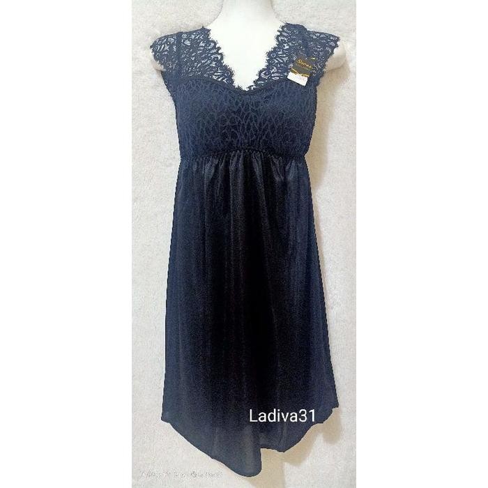 New Arrival NightGown Satin Premium Elegant Look Sorex 7052 - Hitam