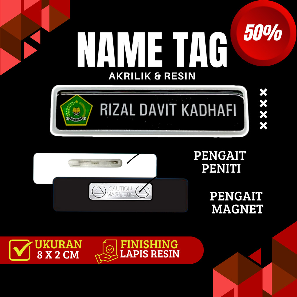 Name Tag Nama Dada Nama Dokter Akrilik Magnet Peniti Gold Silver