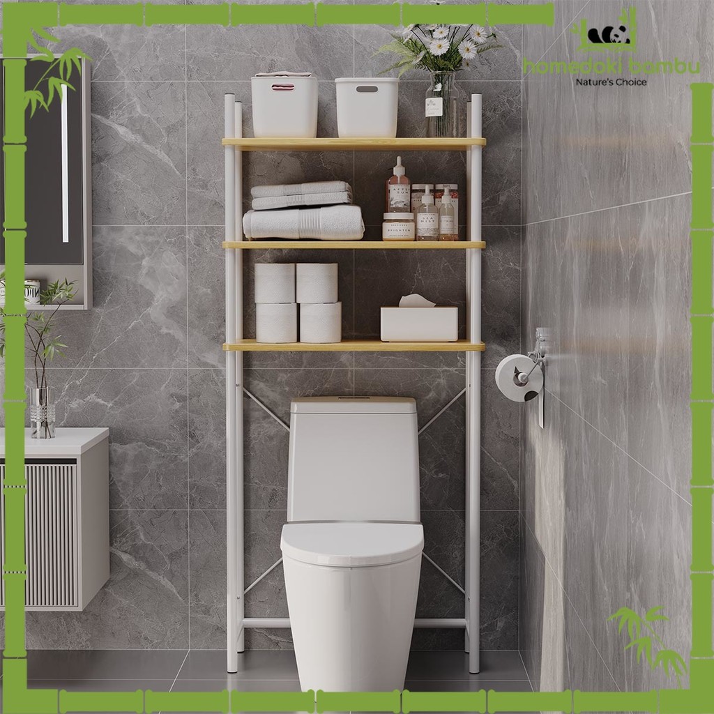 Homedoki Bambu-Homedoki Rak Toilet / Rak Kamar Mandi / Rak Penyimpanan Serbaguna / Rak Toilet Organi