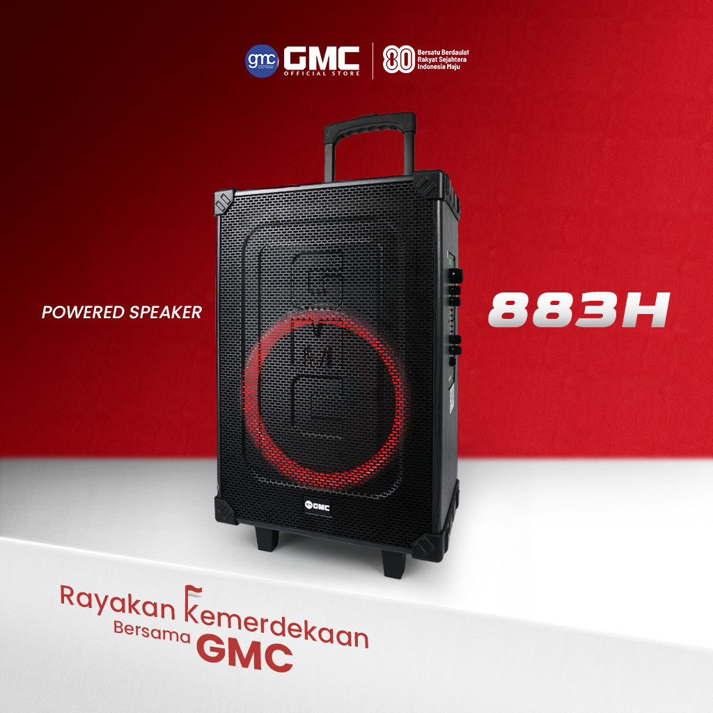GMC Speaker 883H – Bluetooth Karaoke Speaker 12" – 130W, USB, SD, TF, AV/AUX In, FM Radio, 2 Mic