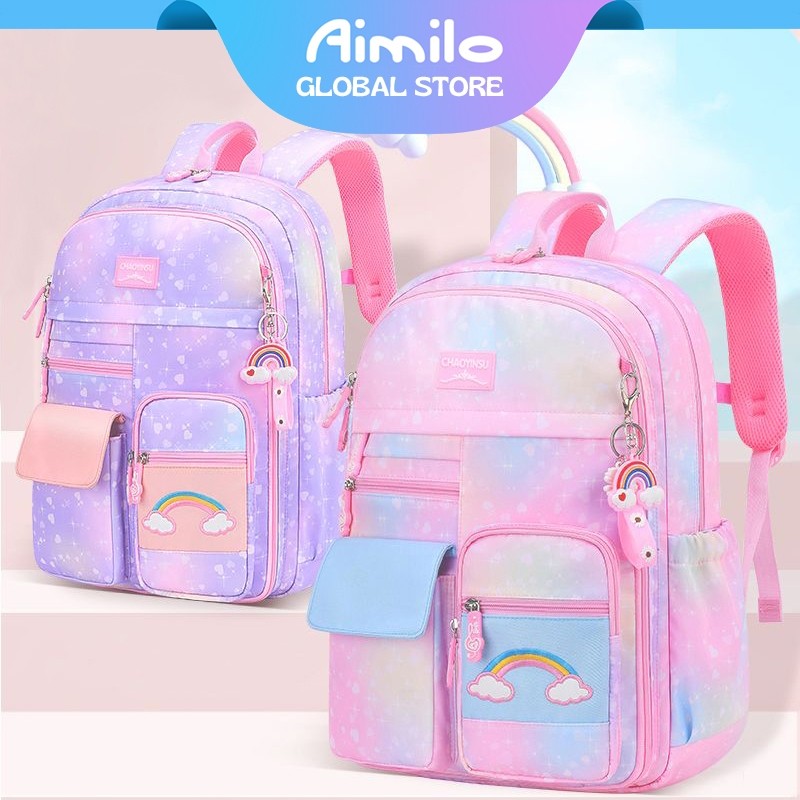 Aimilo Tas Sekolah Perempuan Tas Sekolah Anak SD&SMP Tas Ransel Kapasitas Besar Tahan Air Kado Anak