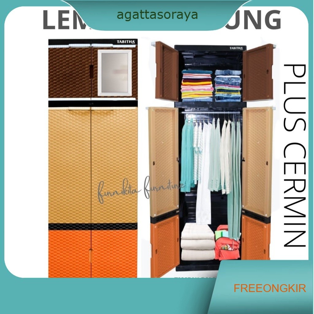 LEMARI PAKAIAN PLASTIK TABITHA GANTUNGAN LS2P CERMIN KACA GANTUNG