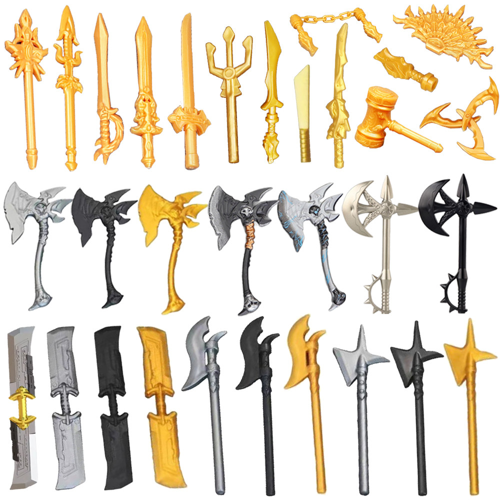 MOC Medieval Military Soldier Weapons Building Blocks Accessories Anime Figures Battle Ax Sword Gun 