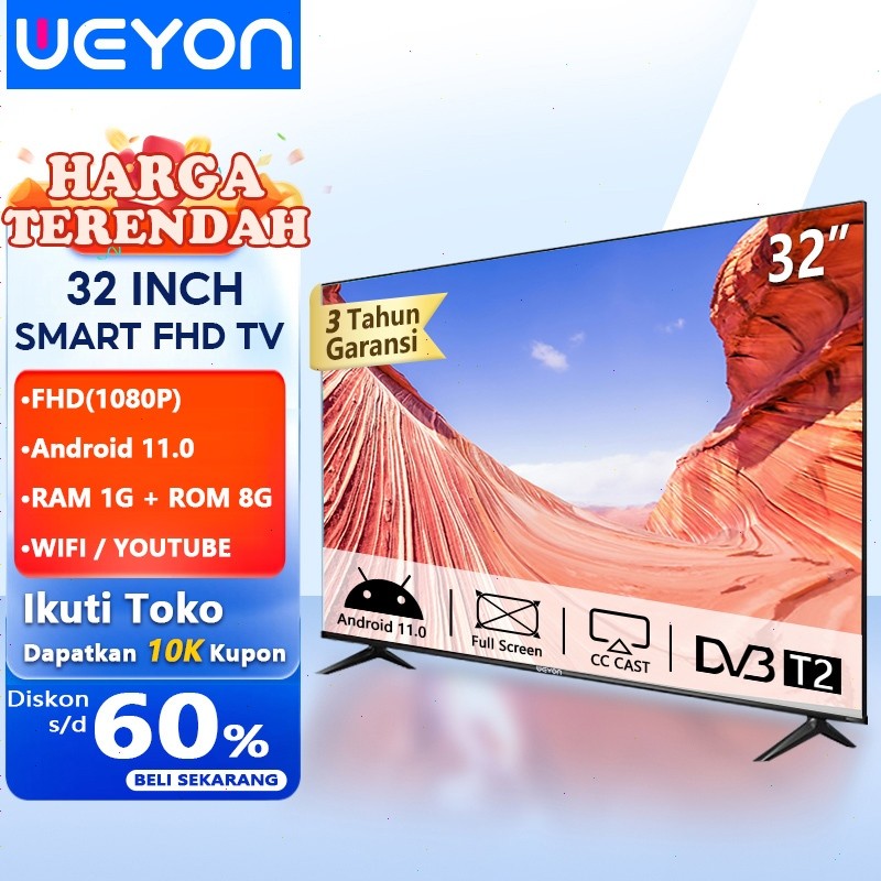 WEYON-Animax TV Digital 32 inch Smart TV Led Android 14.0 Televisi  Led Youtube-WIFI-Web Browser