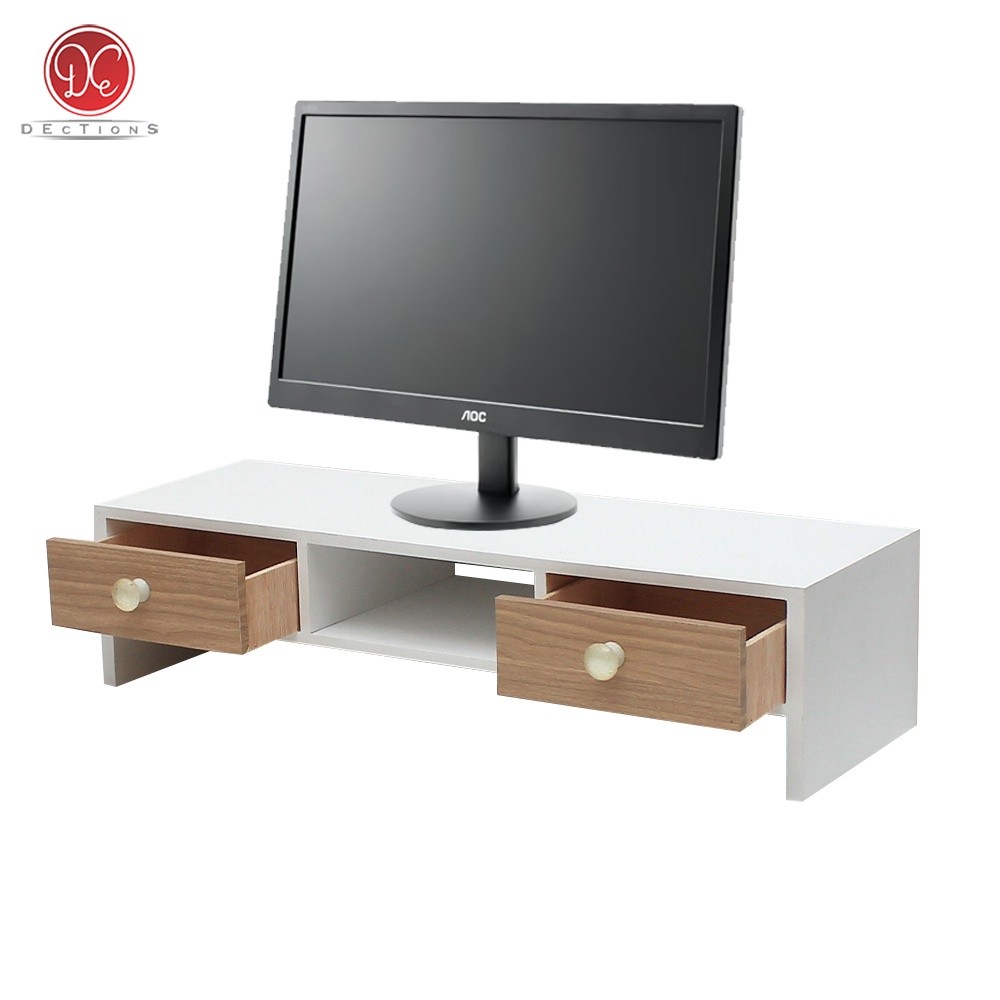Dections Stand Monitor Tempat PC Dudukan Komputer 2 Laci Modern Minimalis Bahan Kayu