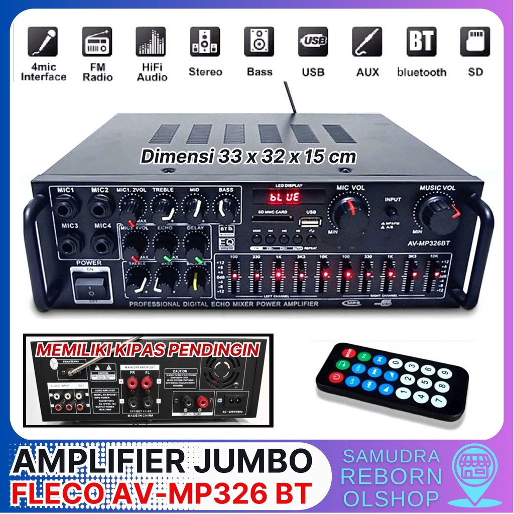 PILIHAN SHOPE JUMBO Power Amplifier 2000W FLECO AV-MP326BT Bluetooth Stereo Karaoke + Mp3 player + F