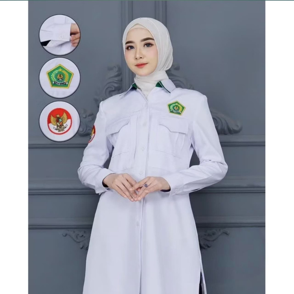 TUNIK PDH KEMENAG PUTIH WANITA LENGAN PANJANG TERBARU 2025 / TERBARU SOP PEMERINTAH / BAJU WANITA AS