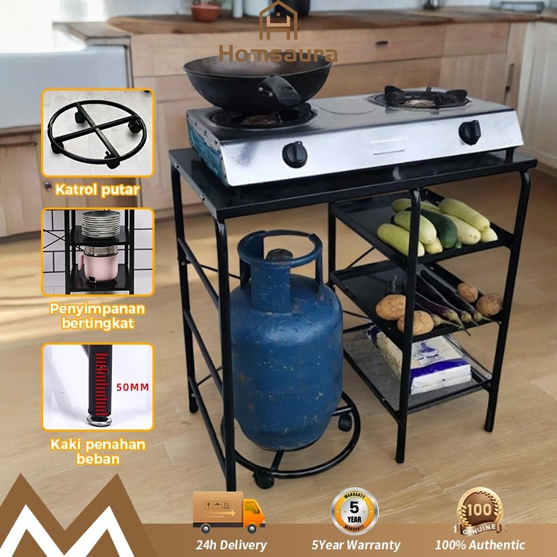 Homsaura Rak Kompor 3 Tingkat Rak Dapur Serbaguna Lemari Dapur Tertutup Rak Dapur Besi  Minimalis An