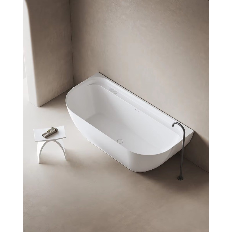 Freestanding Soaking Solid Surface Oval Bathtub Solid Surface in White