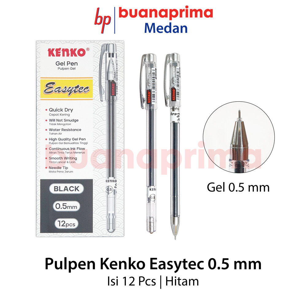 PULPEN KENKO EASYTEC 0.5 mm 1 Box isi 12 pcs Pen Gel Cair Tinta Hitam