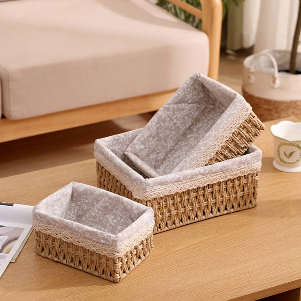 Woven Storage Basket Bedroom Desktop Imitation Rattan Storage Basket Snack Cosmetic Storage Basket R