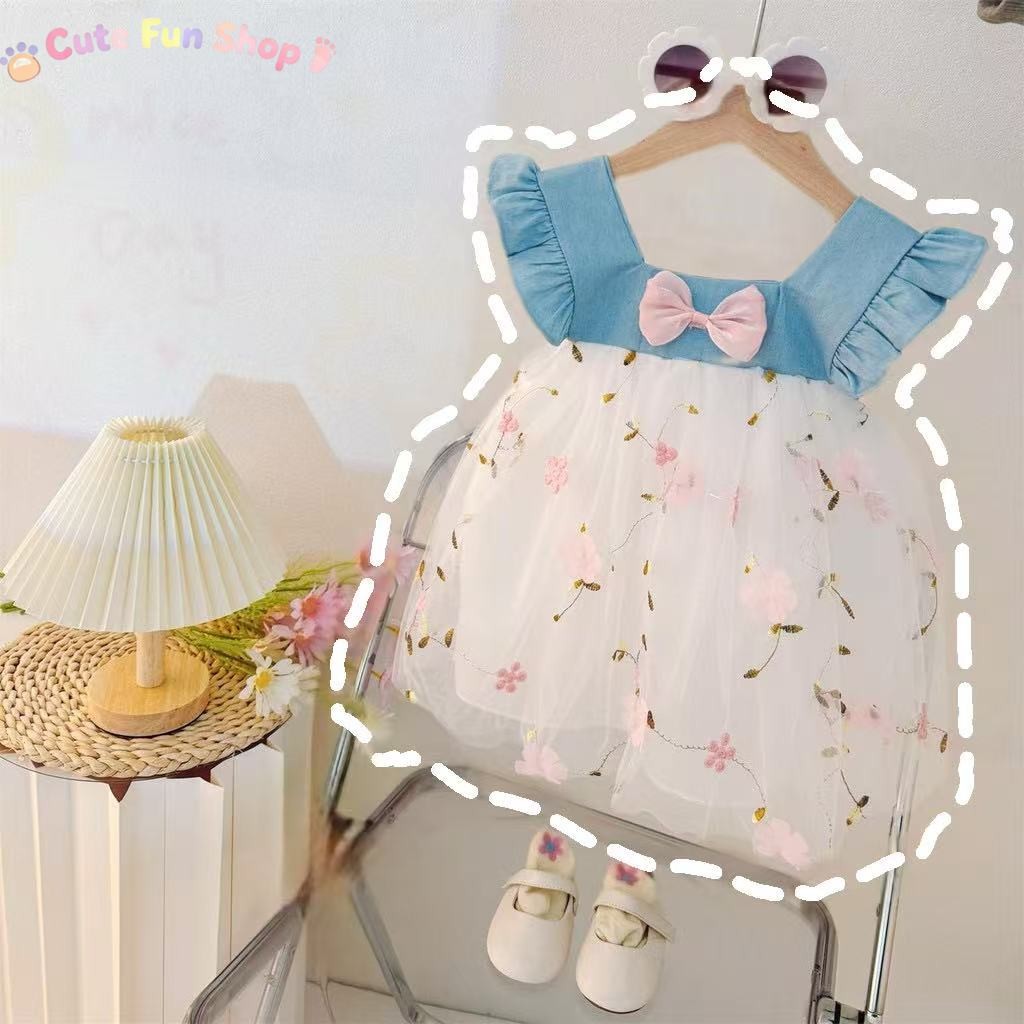 CuteFunShop  Gaun manis untuk anak perempuan 1-4 tahun bayi perempuan musim panas baru anak-anak mes