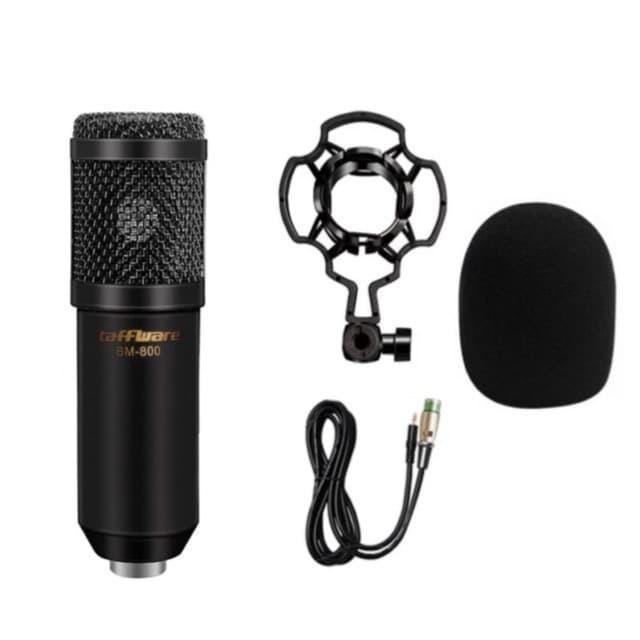 TAFFWARE BM800 / BM 800 PRO MIC CONDENSER - MIKROFON KONDENSER STUDIO - Hitam, Dengan Splitter