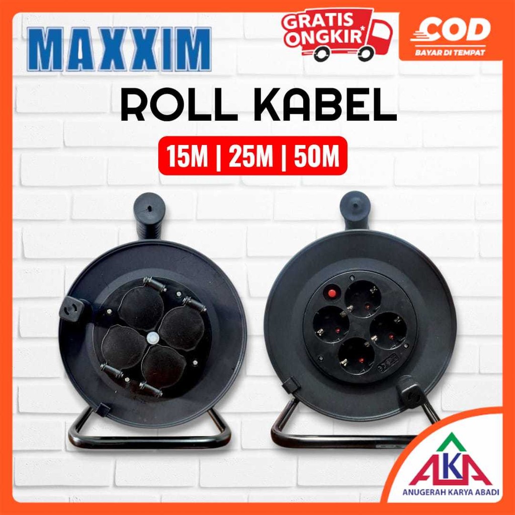 MAXXIM Rol Gulungan Kabel Roll 15M / 25M / 50M Bracket Putar Stop Kontak Klosan Bobin Tanpa Kabel Wa