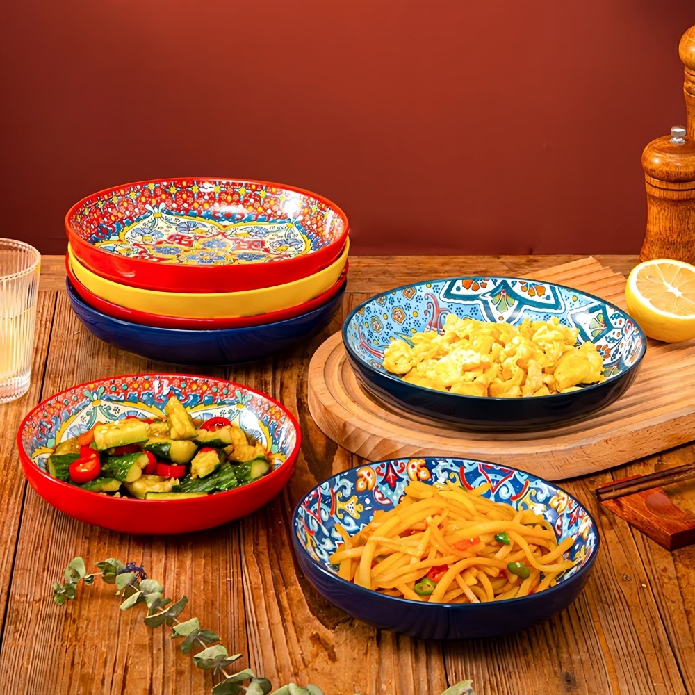 Bohemian Ceramic Plate Home Creative Western Food Plate Fruit Plate High-rimmed Round Plate High-val