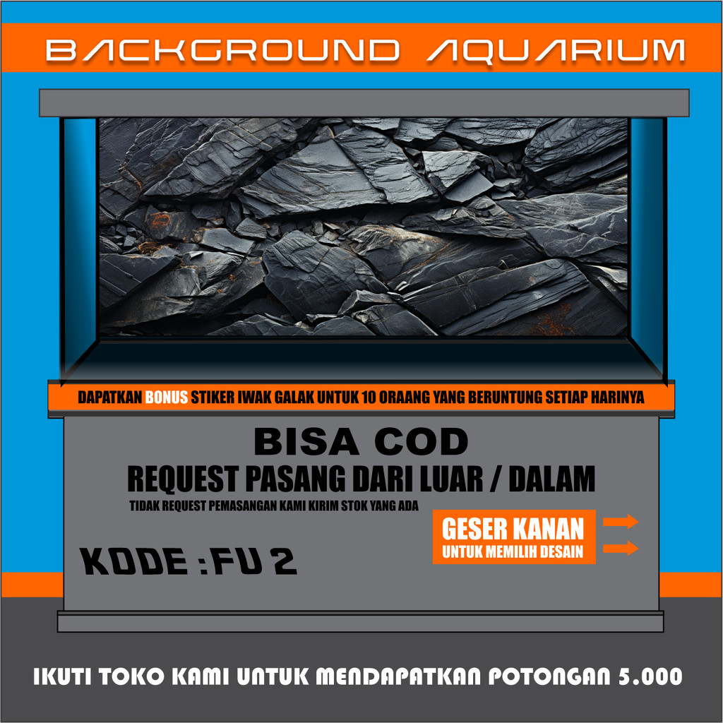 sticker wallpaper background aquarium belakang 3d tema gambar Batu FU2